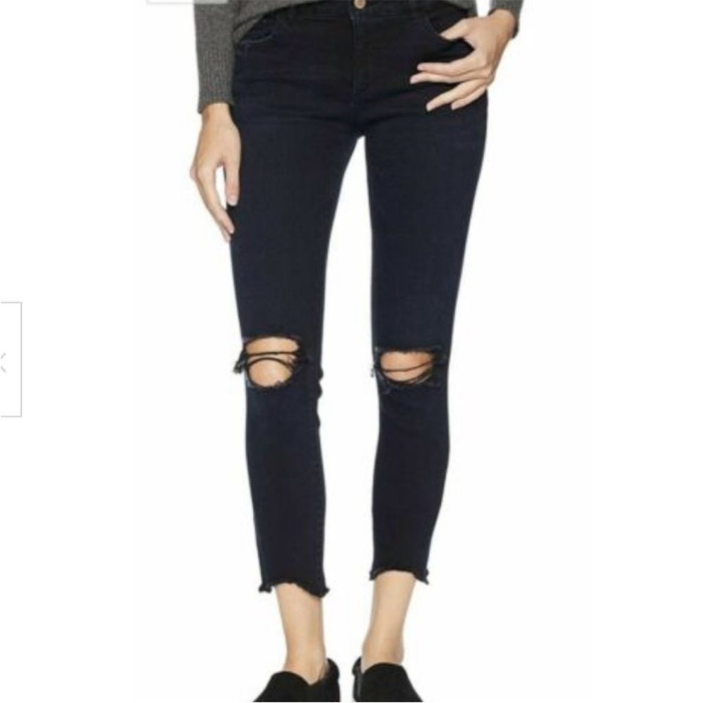 DL1961 ‘Florence’ Black Cropped Mid Rise Instasculpt Skinny Distressed Jeans 26